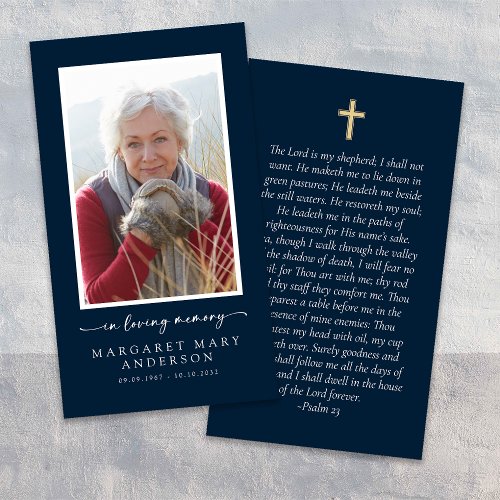 Navy Blue Photo Memorial Prayer Card