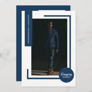 Navy Blue Photo Modern Photo Graduation Invite