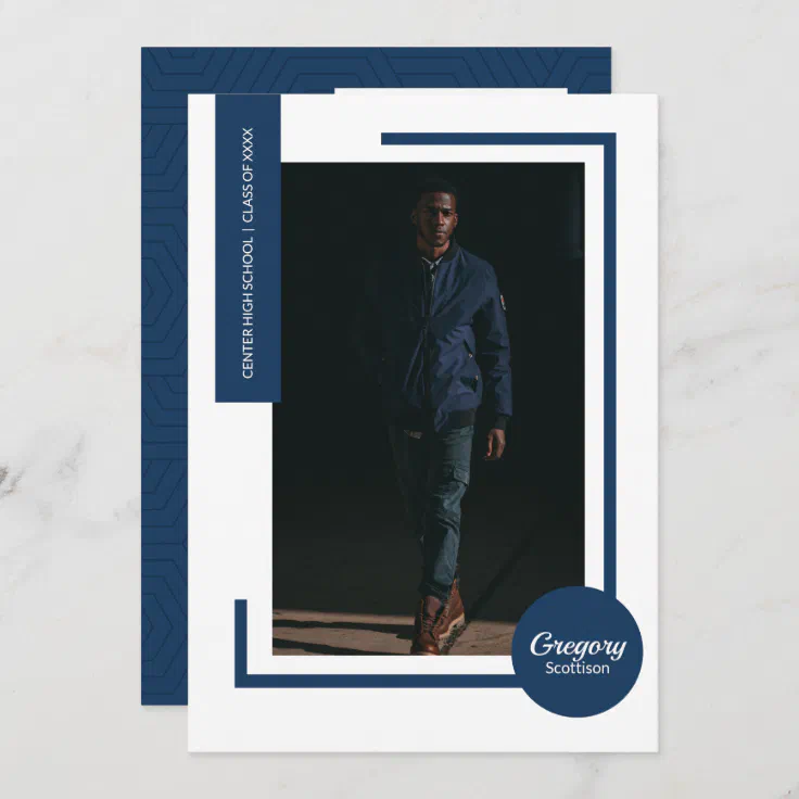 Navy Blue Photo Modern Photo Graduation Invite | Zazzle