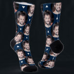 Navy Blue Photo of Boyfriend for Girlfriend  Socks<br><div class="desc">These fun sporty navy blue socks feature a photo of a boyfriend for his girlfriend in a trendy offset pattern with white triangles. These comfy socks are a great way for your girlfriend (or wife) to remember you as she pulls them on! This is a great birthday or Christmas gift...</div>