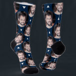 Navy Blue Photo of Boyfriend for Girlfriend  Socks<br><div class="desc">These fun sporty navy blue socks feature a photo of a boyfriend for his girlfriend in a trendy offset pattern with white triangles. These comfy socks are a great way for your girlfriend (or wife) to remember you as she pulls them on! This is a great birthday or Christmas gift...</div>