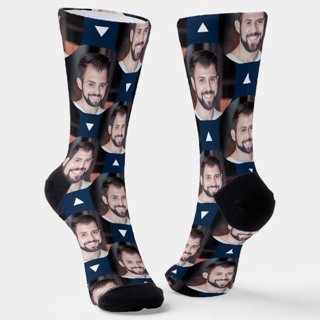 Navy Blue Photo of Boyfriend for Girlfriend  Socks (Angled)