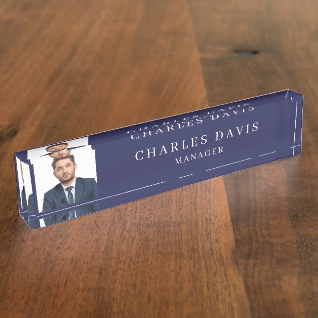 Navy blue photo office desk name plate (Side)