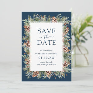 Navy Blue Photo Save The Date Card