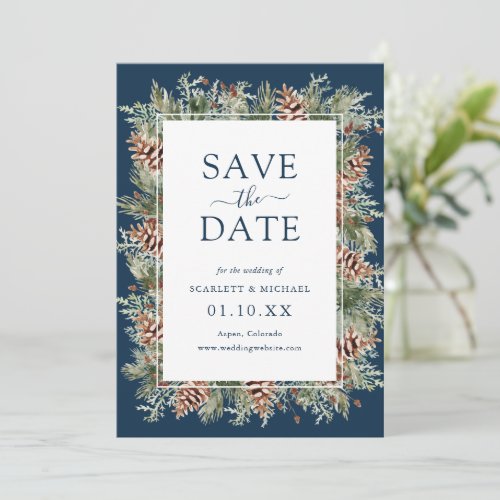 Navy Blue Photo Save The Date Card