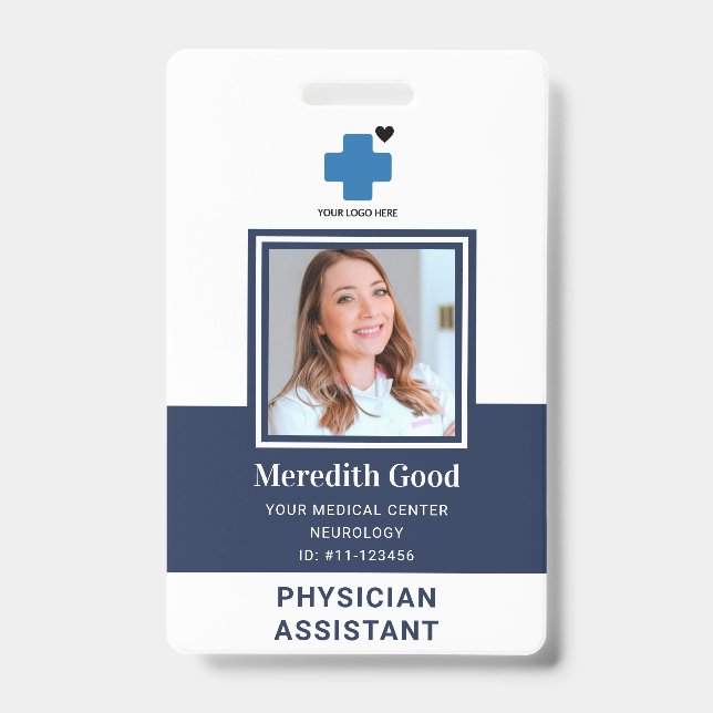 Navy Blue Photo Security ID Physician Assistant  Badge (Front)