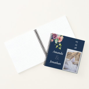 Navy Blue Photo Watercolor Wedding Guest Book