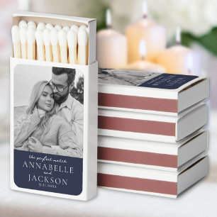 Navy Blue Photo Wedding Favor Matchboxes