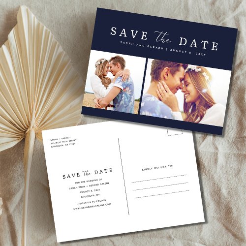 Navy Blue Photo Wedding Save the Date  Announcement Postcard