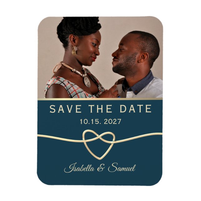 Navy Blue Photo Wedding Save The Date Invitation Magnet (Vertical)