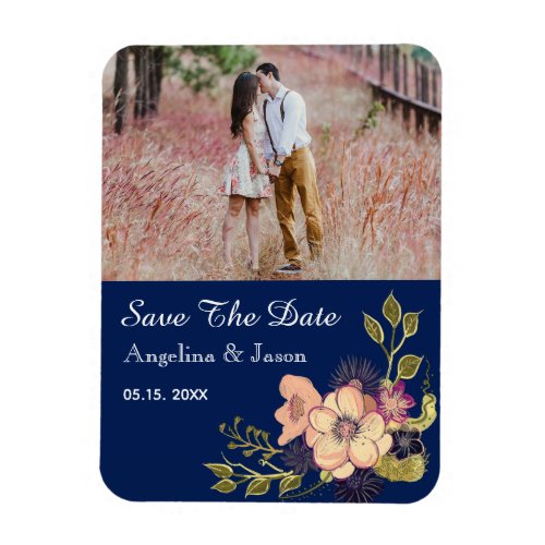 Navy Blue Photo Wedding Save The Date Invitation Magnet