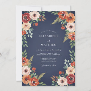 Navy Blue Picturesque Autumnal Wedding Invitation