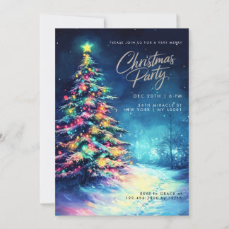 Navy Blue Pine Tree Colorful Christmas Tree Invitation