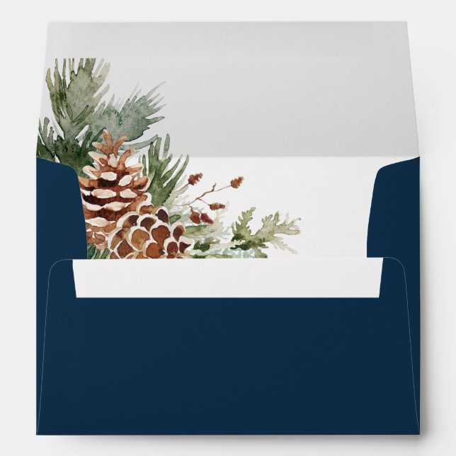 Navy Blue Pine Wedding Envelope (Back (Bottom))