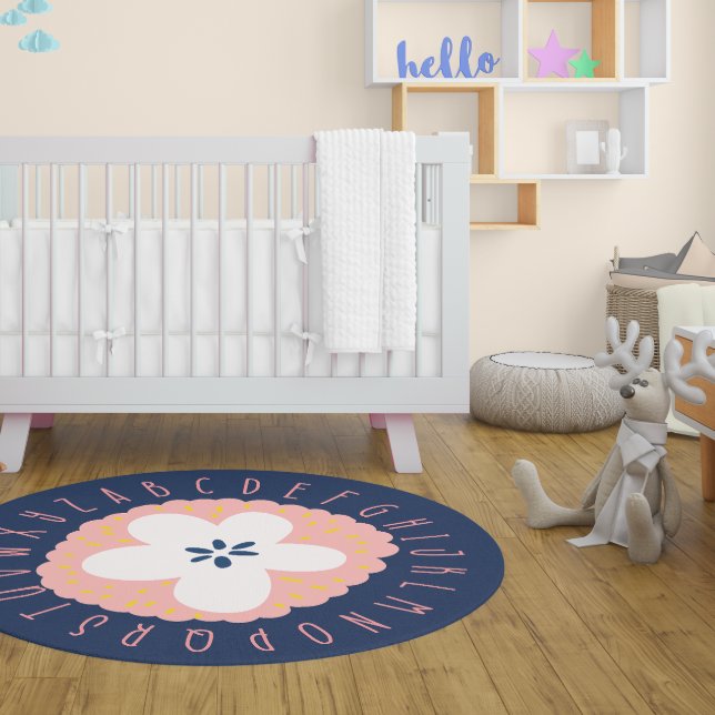 Navy Blue Pink ABC Abstract Floral Nursery  Rug (Navy Blue Pink ABC Abstract Floral Nursery Rug)
