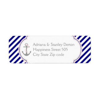 Navy blue, pink anchor nautical wedding label