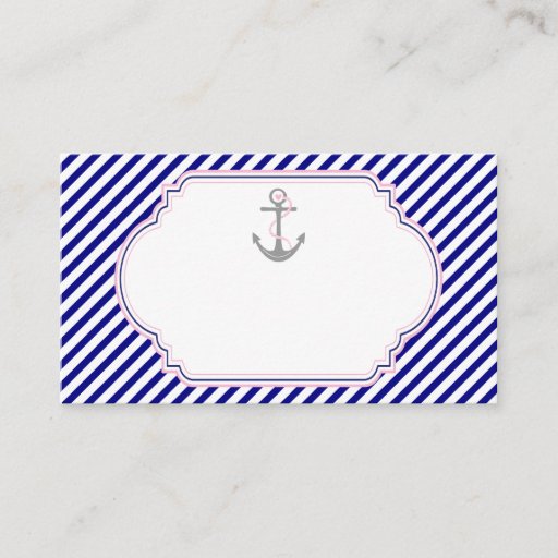 Customizable Navy blue, pink anchor nautical wedding place card business card template
