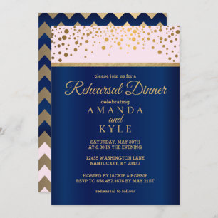 Navy Blue, Pink and Gold - Rehearsal Dinner Invitation