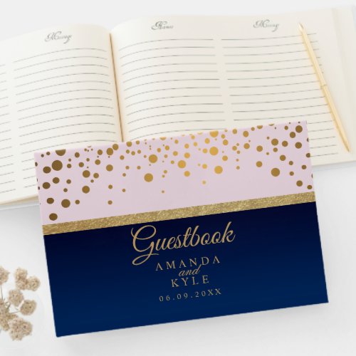 Navy Blue Pink and Gold Wedding Guest Book