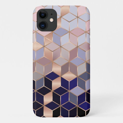 Navy Blue Pink And Grey Gradient Cubes iPhone 11 Case