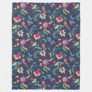 Navy Blue Pink and Yellow Floral Chintz Blanket