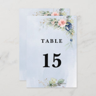 Navy blue & Pink Blush Table Number Double Sided