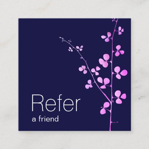 Navy Blue Pink Branch Refer a Friend Referral Card