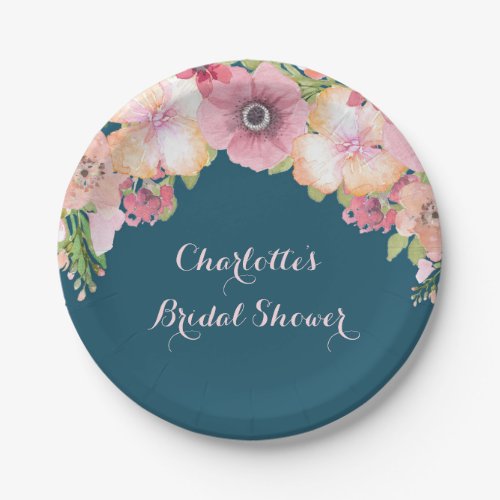 Navy Blue Pink Bridal Shower Plate