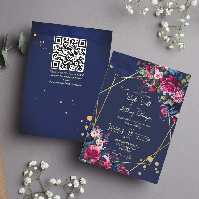 Navy blue pink burgundy roses wedding template (Creator Uploaded)