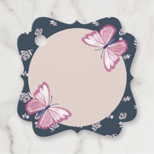 navy blue pink butterflies floral fancy favor tags
