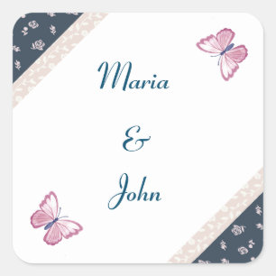 navy blue pink butterflies floral stickers