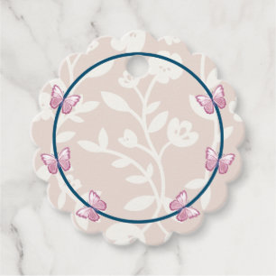 navy blue pink butterfly floral favor tags