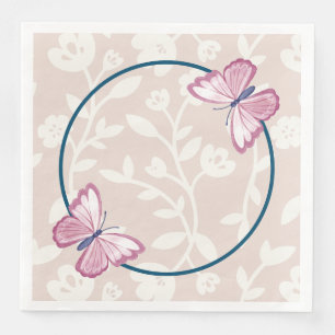 navy blue pink butterfly floral  paper dinner napkins