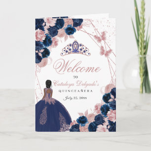 Navy Blue & Pink Butterfly Quinceanera Program