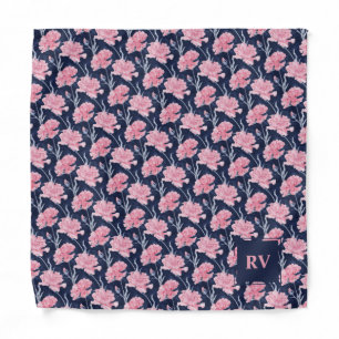 Navy Blue Pink Carnations Wedding Pocket Square Bandana