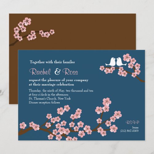Cherry Blossom Garden (Pink Navy) Wedding Personalized Announcements