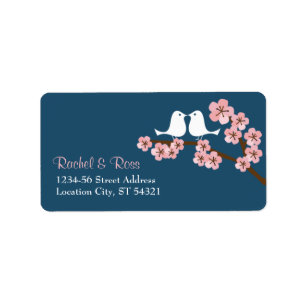 Navy Blue & Pink Cherry Blossom Spring Wedding Label