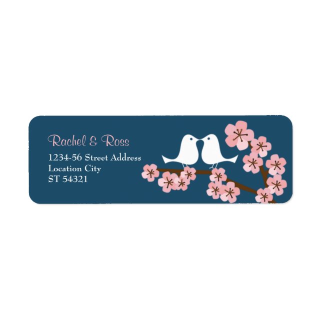 Navy Blue & Pink Cherry Blossom Spring Wedding Label (Front)
