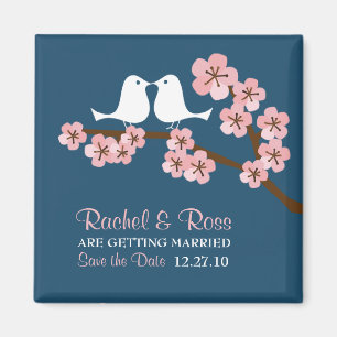 Navy Blue & Pink Cherry Blossom Spring Wedding Magnet