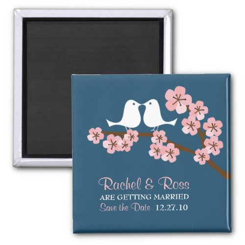 Navy Blue  Pink Cherry Blossom Spring Wedding Magnet