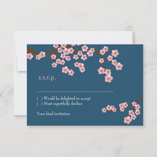 Cherry Blossom Garden (Navy) RSVP w/ envelopes Personalized Announcements