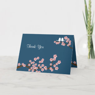 Navy Blue & Pink Cherry Blossom Thank You Card