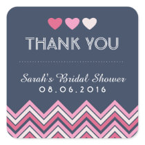 Navy Blue Pink Chevron Love Thank You Sticker