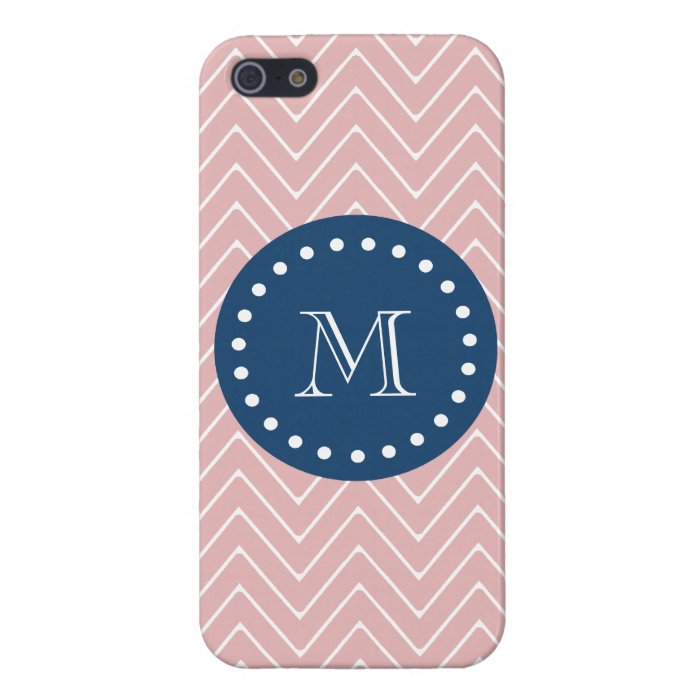 Navy Blue, Pink Chevron Pattern  Your Monogram iPhone 5 Covers