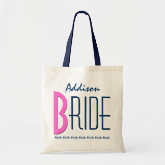 Navy Blue Pink Custom Name Personalized Bride V12A Tote Bag