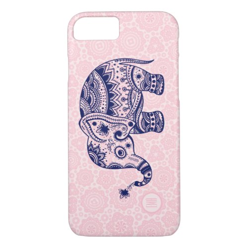 Navy Blue  Pink Cute Floral Tribal Elephant iPhone 87 Case