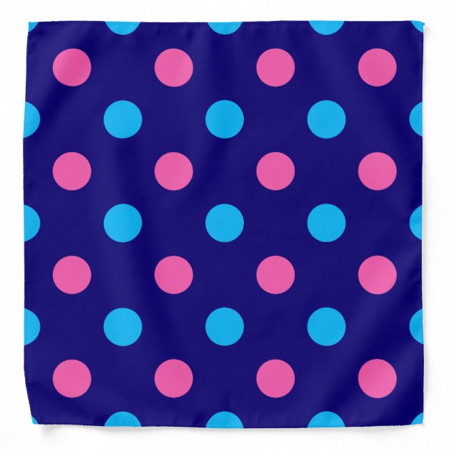 Navy Blue Pink Cyan Polka Dot Pattern Bandana (Front)