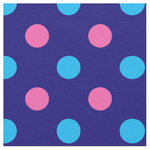 Navy Blue Pink Cyan Polka Dot Pattern Fabric