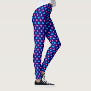 Navy Blue Pink Cyan Polka Dot Pattern Leggings