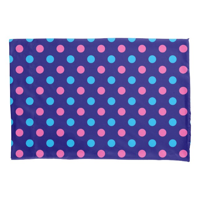 Navy Blue Pink Cyan Polka Dot Pattern Pillow Case (Front)
